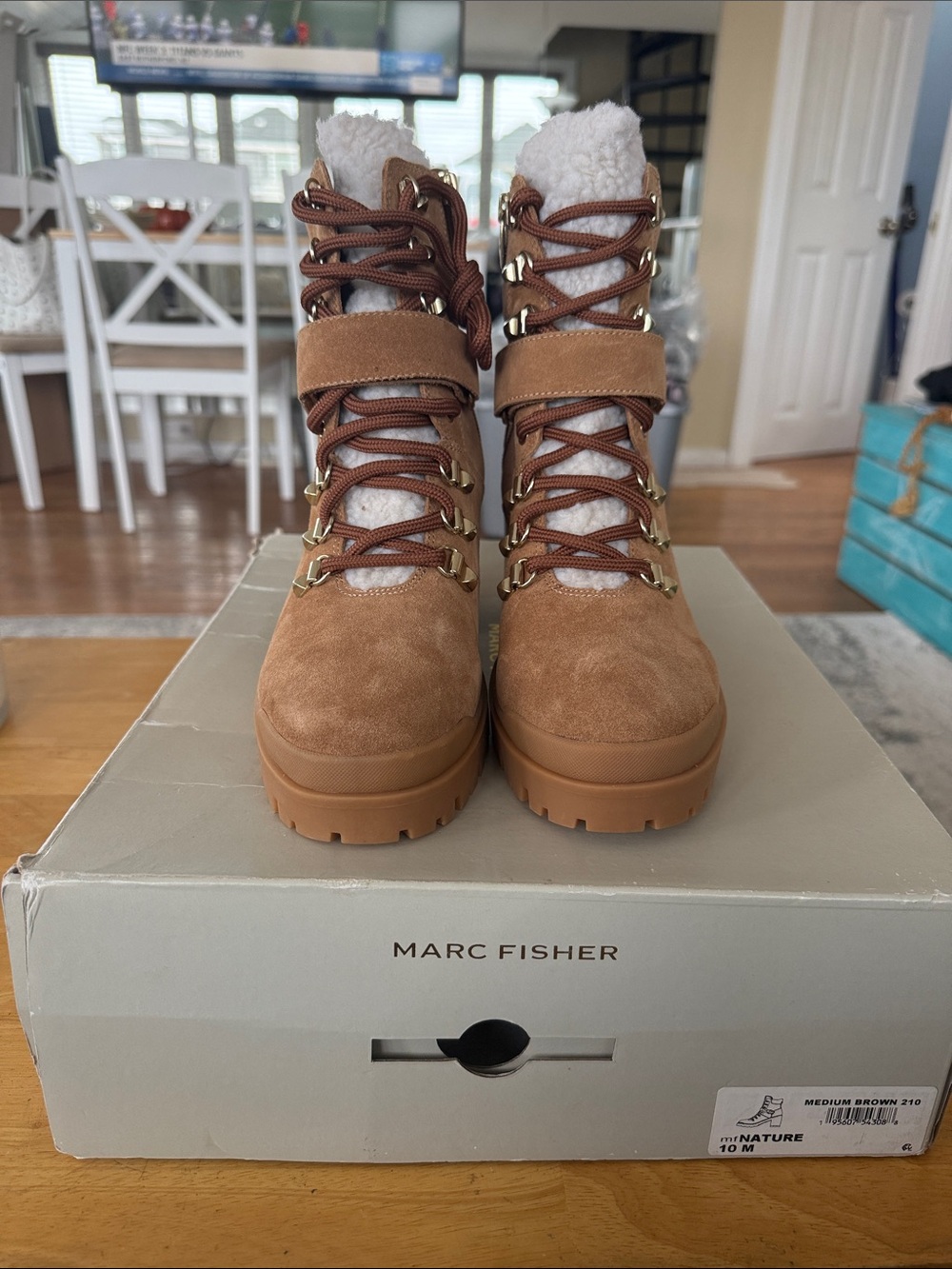 Marc Fisher Brown Suede Shearling Lace-Up Boots NIB size 10